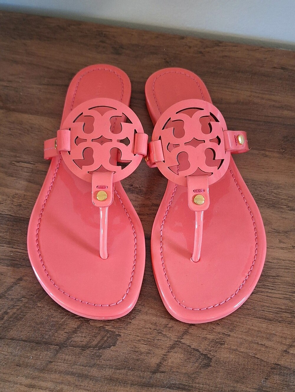 Tory Burch Miller Patent Leather Coral Sandals Sz 8 New Without Box